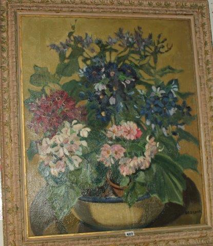 Dorothy Graham Dymouk (1881-1984) Still life, cinerias in terracotta pots, 30 x 24.5in.